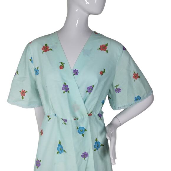 Vintage Its A Charm Long Robe Size Large Pastel Blue Floral Print - Picture 11 of 13